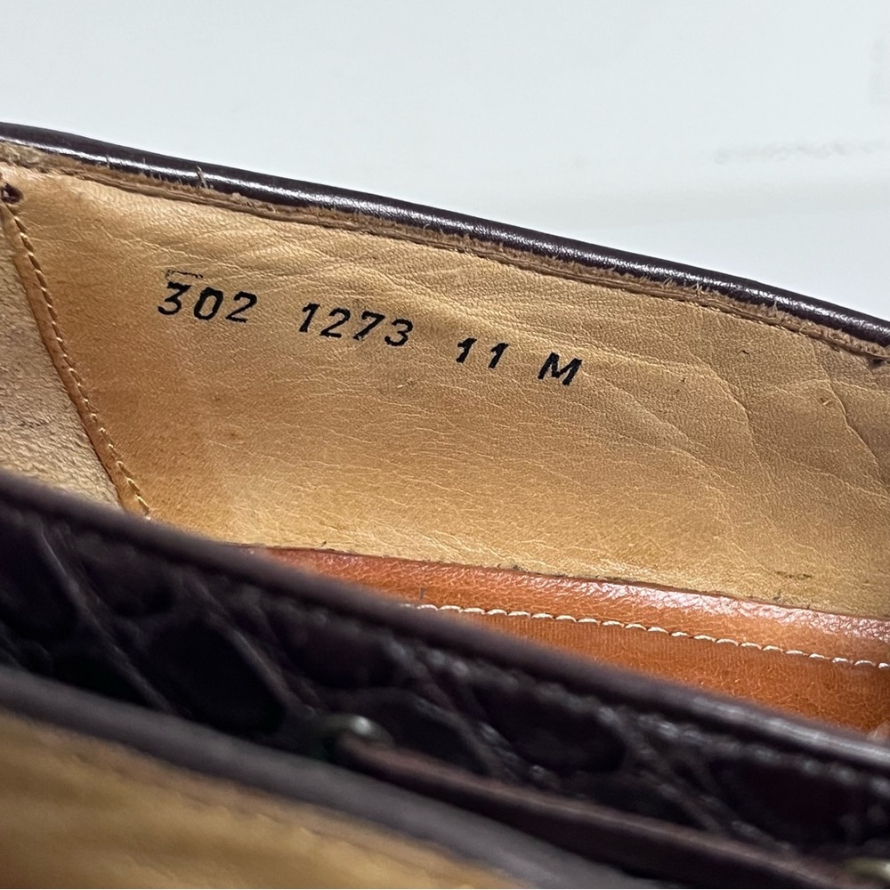 Zelli Italian Crocodile Loafers Brown Genuine Leather Tie Shoes Size 11 - Picture 8 of 11